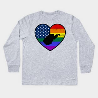 West Virginia United States Gay Pride Flag Heart Kids Long Sleeve T-Shirt